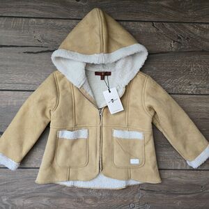 7 for All Mankind Tan Faux Suede Lined Hooded Zip Jacket Size 24M